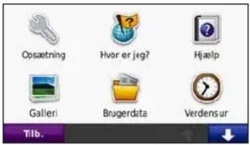 Opsætning Hvor er jeg? Hjaelp Galleri Brugerdata Verdensur Tilb.