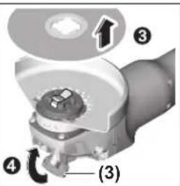 Technical diagram of a mechanical assembly with numbered components and directional arrows indicating motion or assembly.