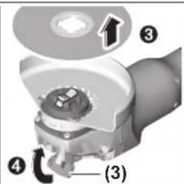 Technical diagram of a mechanical component with numbered parts and directional arrows indicating assembly or motion.