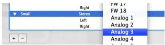 Small Right Stereo Left Right FW 17 FW 18 Analog 1 Analog 2 Analog 3 Analog 4 + -