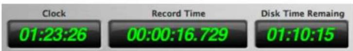 Clock 01:23:26 Record Time 00:00:16.729 Disk Time Remaining 01:10:15