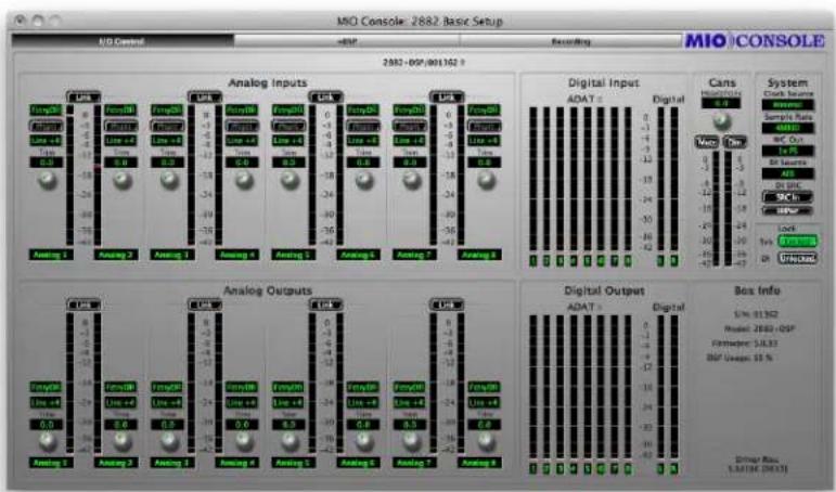 MIO Console: 2882 Basic Setup I/O Control -0.0P Recording MIO CONSOLE 2882 -05P/001362 # Analog Inputs Analog 1 Analog 2 Analog 3 Analog 4 Analog 5 Analog 6 Analog 7 Analog 8 Digital Input ADAT + Digital Cans Inscipitor System Clock Isense Signal Sample Rate ADAT+ DC Out DC In DC In DC In DC In DC I…