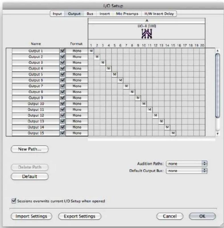 I/O Setup Input Output Bus Insert Mic Prcamps H/W Insert Delay A I/O-8 [100] Name Format 1 2 3 4 5 6 7 8 9 10 11 12 13 14 15 16 17 18 19 20 Output 1 ✓ Mono Mali Output 2 ✓ Mono Mali Output 3 ✓ Mono Mali Output 4 ✓ Mono Mali Output 5 ✓ Mono Mali Output 6 ✓ Mono Mali Output 7 ✓ Mono Mali Output 8 ✓ Mo…