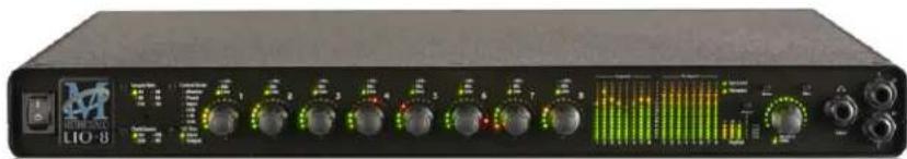 Front view of a black audio or audio equipment control unit (no visible text or symbols on the device body)