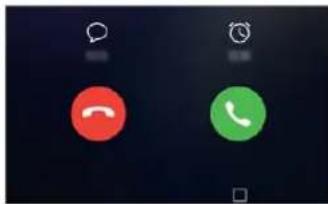 Two smartphone call icons showing a red and green signal, with speech bubbles and clock hands visible