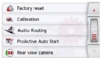 Factory reset Calibration Audio Routing ProActive Auto Start Rear view camera