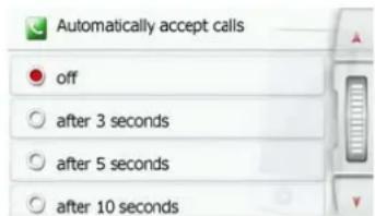 Automatically accept calls off after 3 seconds after 5 seconds after 10 seconds