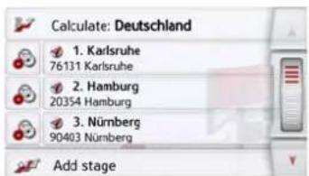 Calculate: Deutschland 1. Karlsruhe 76131 Karlsruhe 2. Hamburg 20354 Hamburg 3. Nürnberg 90403 Nürnberg Add stage
