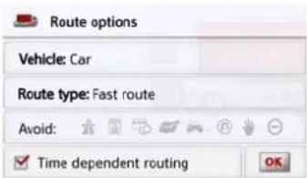 Route options Vehicle: Car Route type: Fast route Avoid: ✓ Time dependent routing