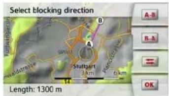 Select blocking direction Length: 1300 m A-B B-A = OK