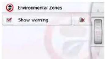 Environmental Zones Show warning