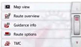 Map view Route overview Guidance info Route options TMC