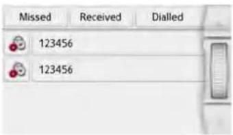 Missed Received Dialled 123456 123456