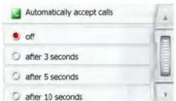 Automatically accept calls off after 3 seconds after 5 seconds after 10 seconds