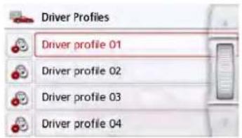 Driver Profiles Driver profile 01 Driver profile 02 Driver profile 03 Driver profile 04