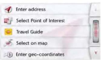 Enter address Select Point of Interest Travel Guide Select on map Enter geo-coordinates
