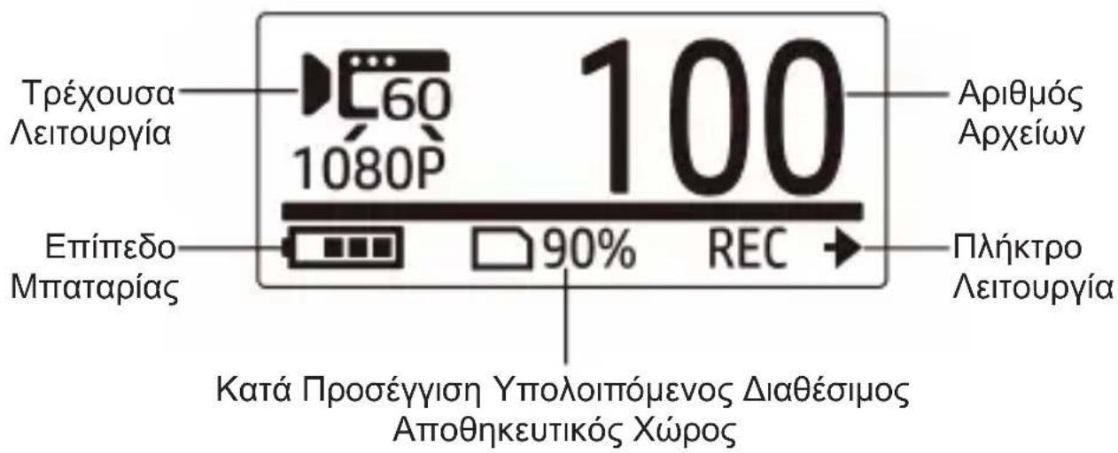 Tréxousa Λειτουργία 60 1080P 100 Αριθμός Αρχείων Επίπεδο Μπαταρίας 90% REC Πλήκτρο Λειτουργία Κατά Προσέγγιση Υπολοιπόμενος Διαθέσιμος Αποθηκευτικός Χώρος