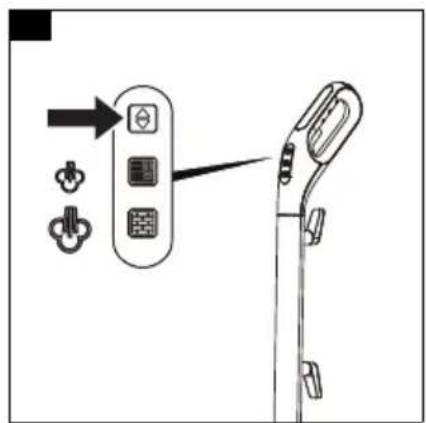 Diagram showing a device with labeled buttons and an arrow pointing to a control panel, likely illustrating a device operation or status.
