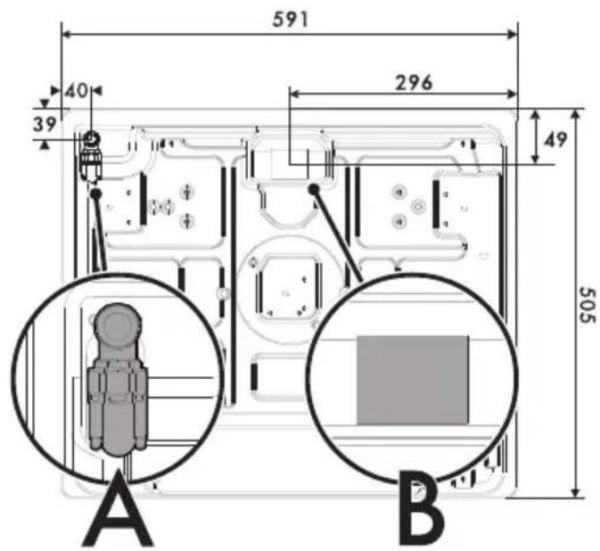 SMEG P64ES - Mål: placering af gas- og el-forsyning (udtrykt i millimeter) - 1