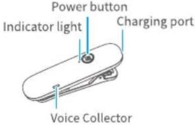Power button Indicator light Charging port Voice Collector