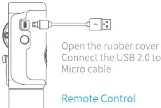 Open the rubber cover Connect the USB 2.0 to Micro cable Remote Control