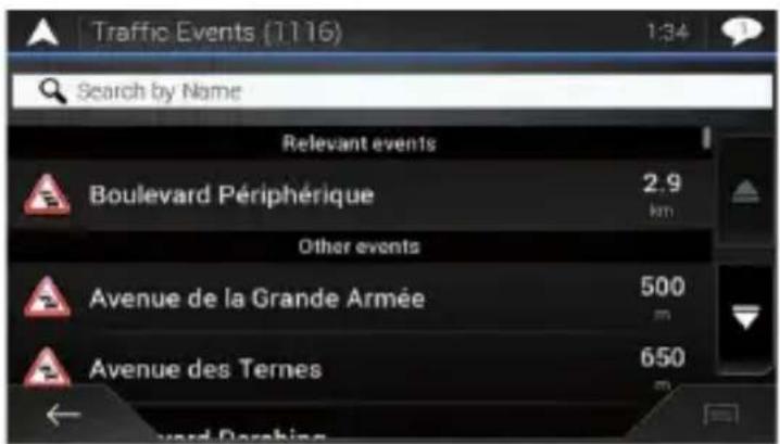 Traffic Events (1.116) 1:34 Search by Name Relevant events Boulevard Périphérique 2.9 km Other events Avenue de la Grande Armée 500 m Avenue des Ternes 650 m