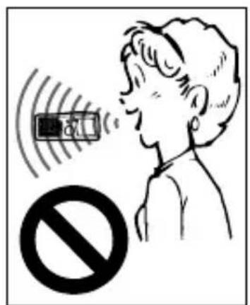 Illustration showing a person with sound waves emitting a device and a prohibition sign, symbolizing noise or prohibition.