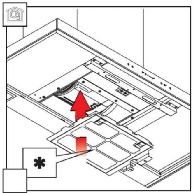 Technical diagram showing a mechanical assembly with labeled components and a red arrow indicating a specific feature.