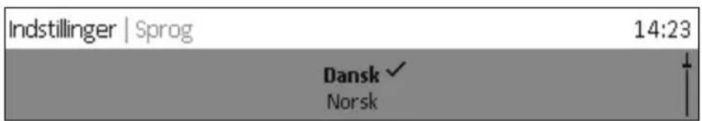 Indstillinger | Sprog 14:23 Dansk ✓ Norsk