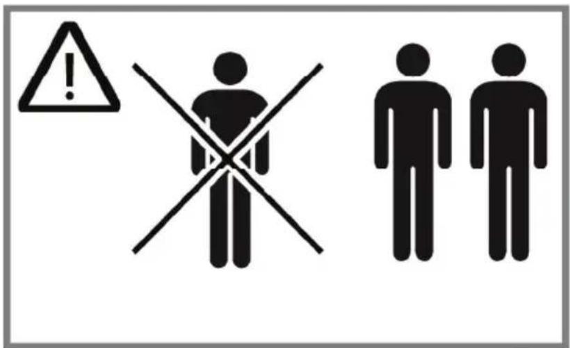 Warning sign with exclamation mark, crossed cross symbol, and two human figures