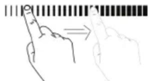 Diagram showing finger pointing at a bar with an arrow indicating direction, likely illustrating a basic pattern or logic concept.