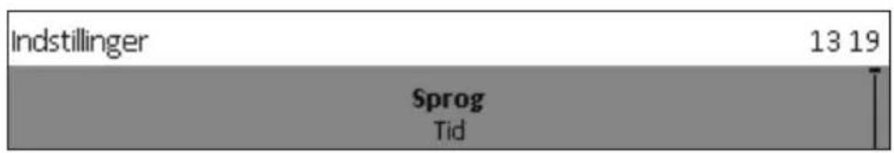 Indstillinger 13 19 Sprog Tid