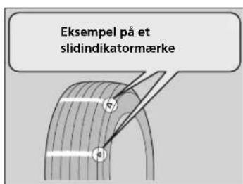Eksempel på et slidindikatormærke