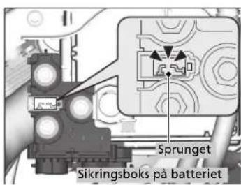 Sikringsboks på batteriet Sprunget