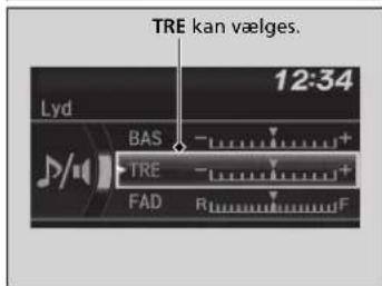 TRE kan vælges. 12:34 Lyd BAS TRE FAD R F