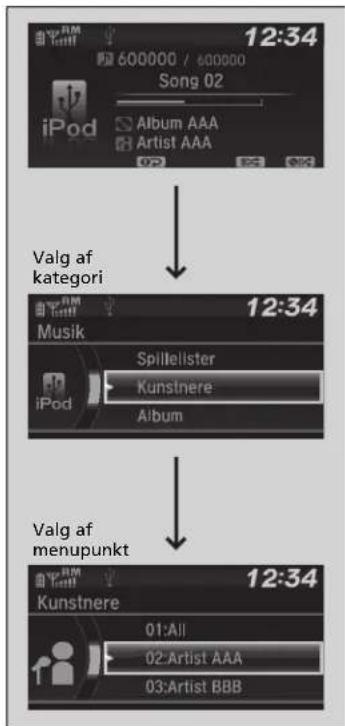 Honda Jazz (2019) - Sådan vælges et nummer fra iPod-musiklisten med vælgeknappen - 1