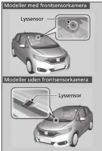 Modeller med frontsensorkamera Lyssensor Modeller uden frontsensorkamera Lyssensor