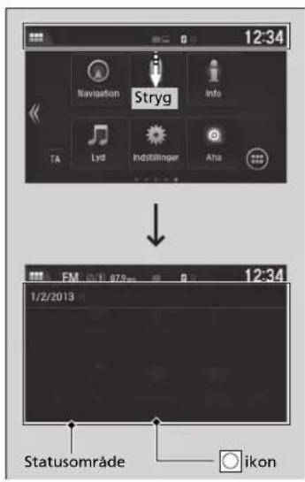 12:34 Navigation Stryg Info TA Lvr IndStillinger Aha ↓ 12:34 1/2/2013 Statusområde ikon