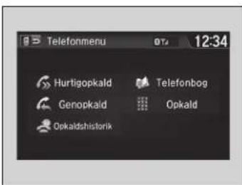 Telefonmenu 12:34 Hurtigopkald Genopkald Opkaldshistorik Telefonbog