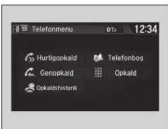 Telefonmenu 12:34 Hurtigopkald Genopkald Opkaldshistorik Telefonbog