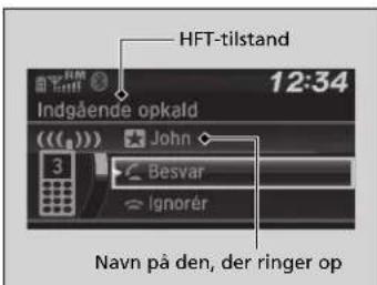 HFT-tilstand 12:34 Indgående opkald ( ) ( ) ( ) ( ) John 3 Besvar Ignorér Navn på den, der ringer op