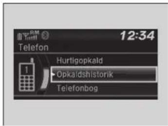 12:34 Telefon Hurtigopkald Opkaldshistorik Telefonbog