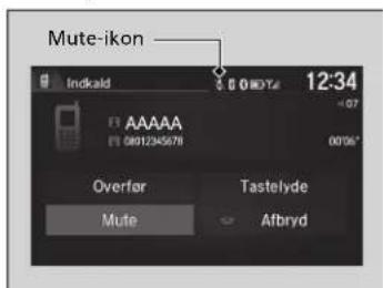 Mute-ikon Indkaid 0:00074 12:34 AAAAA 08012345678 00196* Overlar Tastelyde Mute Afbryd