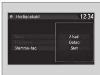 Hurtigopkald 12:34 None Telefonne Stemme-tag Afspil Optag Slet