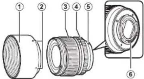 Technical diagram of a mechanical component with numbered parts labeled 1 through 6