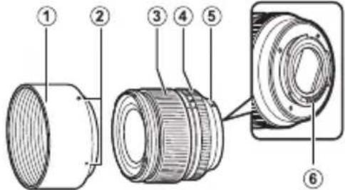 Technical diagram of a mechanical component with numbered parts labeled 1 through 6