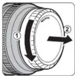 Diagram of a mechanical component with numbered parts and directional arrows indicating motion or movement.
