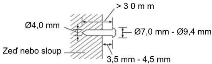 Ø4,0 mm Zed' nebo sloup > 3 0 m m Ø7,0 mm - Ø9,4 mm 3,5 mm - 4,5 mm