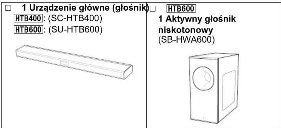 1 Urządzenie główne (głośnik) HTB400: (SC-HTB400) HTB600: (SU-HTB600) HTB600 1 Aktywny głośnik niskotonowy (SB-HWA600)