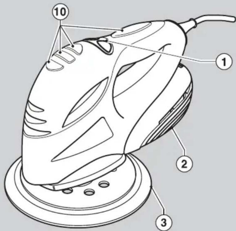 Technical diagram of a cleaning machine with numbered parts labeled 1, 2, 3, and 10